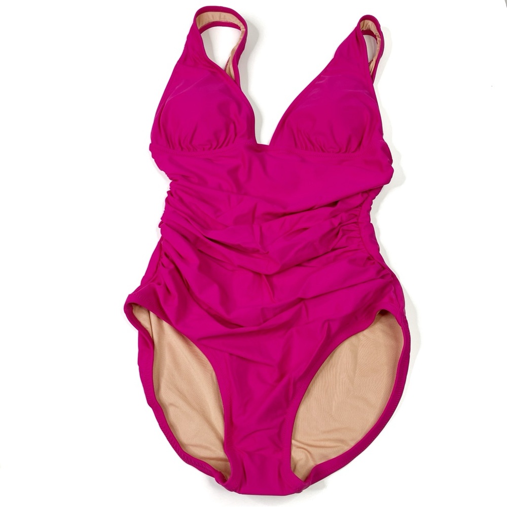 J. Crew | Radiant Fuschia Ruched V-Neck One-Piece Swimsuit NWT